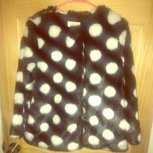 Kate Spade black/white polka dots faux fur coat